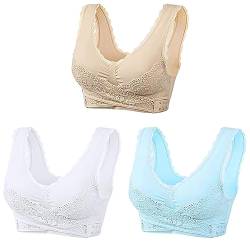 3er Pack BHS Damen Ohne Bügel Ohne Bügel Push Up Luftiger BH Set Frauen 2023 Sexy Spitzen-BH Yoga-BH Crop Top Bra mit Verstellbarem für Schlafen Fitness Outdoor von CSWH