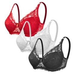 3er Pack Damen BH mit Bügel Fraun Push Up BH Spitzen BH Sexy BH Set mit verstellbarem Mädchen Atmungsaktiver Weich Bequemer BHS Y2K Unterwäsche Bra für Alltag von CSWH