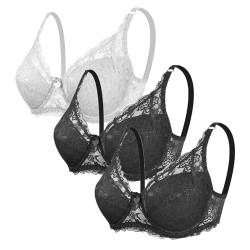 3er Pack Damen BH mit Bügel Fraun Push Up BH Spitzen BH Sexy BH Set mit verstellbarem Mädchen Atmungsaktiver Weich Bequemer BHS Y2K Unterwäsche Bra für Alltag von CSWH