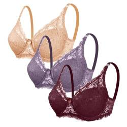 3er Pack Damen BH mit Bügel Fraun Push Up BH Spitzen BH Sexy BH Set mit verstellbarem Mädchen Atmungsaktiver Weich Bequemer BHS Y2K Unterwäsche Bra für Alltag von CSWH