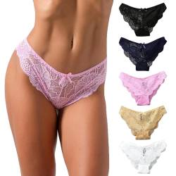 CSWH 5er Pack Slip Damen Sexy Spitzen Unterhosen Frauen Atmungsaktiv Bequem Hipster Damen niedrige Taille Unterwäsche Pantys Mehrpack M-XL von CSWH