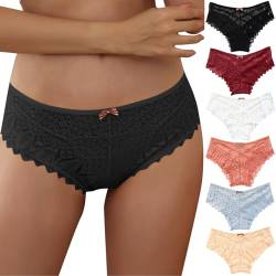 CSWH 6er Pack Unterhosen Damen Sexy Spitzen Unterwäsche Frauen Mittel Taille Atmungsaktiv Slip Weich Pantys Bequem Hipster Mehrpack S-5XL von CSWH