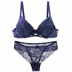 CSWH Damen BH mit Bügel und Slip Set Damen Push Up Spitzen BH mit Hakenverschluss und Verstellbare Träger Damen Sexy Unterwäsche Bra und Panty Sets Wohlfühl Bustier von CSWH