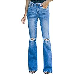 CSWH Damen Jeanshose Löcher Jeans Sommerhose Mädchen Boot Cut Freizeithose Hosen Female Gradient Elegant Outdoorhose Frau y2k Frühling Sommer Clothes Pants Trousers für Outdoor (Blau,S) von CSWH