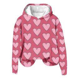 CSWH Damen Valentinstag Hoodie Sweatshirt mit Kapuze Frauen Klassische Passform Kapuzenpullover mit Herzen Muster Damen Pullover Langarmshirt Sweatjacke von CSWH