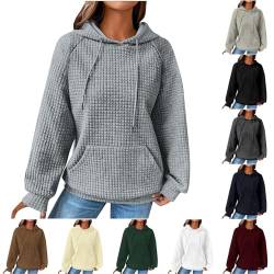 CSWH Damen Waffel Kapuzenpullover mit Taschen Warmer Sweatshirt mit Kapuze Frauen Lässig Einfarbig Langarm Hoodie Pullover Sweatjacke 2023 Y2k Herbst Winter Outfits Wollemantel Tops Kleidung von CSWH