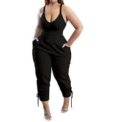 CSWH Jumpsuits Damen Spaghettiträger Hose Playsuit Frauen Straight Overalls Strampler Ladies Beiläufig Schlicht Freizeithose Sommeroverall Frau y2k Sommer Clothes Pants Trousers (Schwarz, XXL) von CSWH