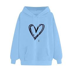 CSWH Valentinstag Kapuzenpullover für Damen Sweatshirt mit Kapuze Frauen Normale Passung Hoodie mit Herzen Muster 2024 Damen Pullover mit Taschen und Kordelzug Langarmshirt Sweatjacke Sweater von CSWH