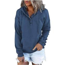 Damen Hoodie Knopfleiste Kapuzenpullover Frauen Einfarbig Langarm Pullover Sweatshirt mit Kapuze Damen Kordelzug Herbst Winter Casual Pulli Sweatjacke Oberteile Langarmshirt Tops von CSWH