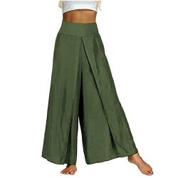 Damen Hose Wide Leg Sommerhose Frauen Solide Freizeithose Yogahose Female Bequem mit Schlitz Leinenhosen Sporthose Jogginghose Frau y2k Clothes Pants Trousers (Armeegrün, XXL) von CSWH