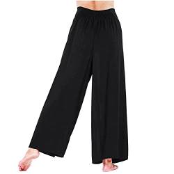 Damen Hose Wide Leg Sommerhose Frauen Solide Freizeithose Yogahose Female Bequem mit Schlitz Leinenhosen Sporthose Jogginghose Frau y2k Clothes Pants Trousers (Schwarz, XL) von CSWH