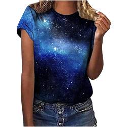 T-Shirt Damen Galaxie-Druck Rundhals Ausschnitt Kurzarm Shirts Bluse Frauen Comfort Fit Kurzärmeliges Tshirts Tops Mädchen Sommer Short Sleeve Oberteile Tee Shirts Tunika Tank Tops Y2K Streetwear von CSWH