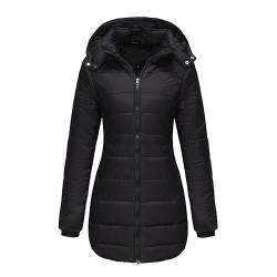 Winter Jacke für Damen Schlicht Lang Klassische Daunenjacke Frauen Down Coat Pufferjacke mit Kapuze Daunenmantel Outdoorjacke Steppjacke Warme Jacke Wintermantel von CSWH