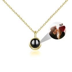 CSstone Foto Kette mit Bild Projektion kette Personalisierte Foto Ich liebe Sie Charme Speicher Schmuck Geschenk für Frauen Sehen Durch Bild Kette Herz Anhänger Geschenk für Sie/Mutter (E-gold) von CSstone