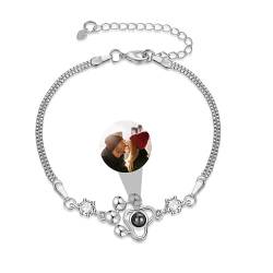 CSstone Foto Projektion Armband, Hund Anhänger Armband mit Bild innen, Fotos Armband für Frauen Männer, 925 Sterling Silber Memorial Armband mit Liebe Haustier Foto (Silber/Rose) von CSstone