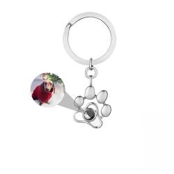 CSstone Hund Pfote Foto kette, Projektion Halskette mit Bild, kette mit Foto,kette mit Bild innen 925 Sterling Silber Ich liebe Sie Gedächtnis Schmuck Geschenk für Frauen/Haustier (Keychain-silver) von CSstone