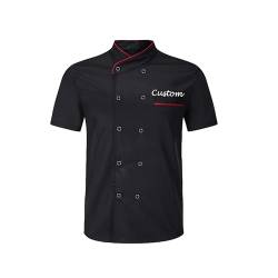 CSstone Kochjacke Kurzarm für Herren Frauen Chef Mantel Schwarz Weiß Chefuniform Arbeitshemden (M-4xl Größen) (Schwarz, L) von CSstone