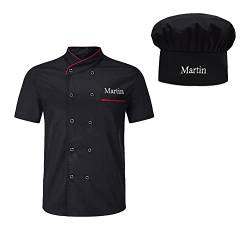 CSstone Kochjacke Kurzarm für Herren Frauen Chef Mantel Schwarz Weiß Chefuniform Arbeitshemden (M-4xl Größen) (black&hat, L) von CSstone