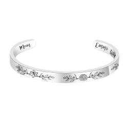 CSstone Personalisierte Geburt Blume Armreif Armband mit Kinder Namen, Muttertag Armband Geschenk für Mama/Oma, Mutter Geburtsmonat Handgefertigte Armbänder für Geburtstag/Jubiläum/Weihnachten von CSstone