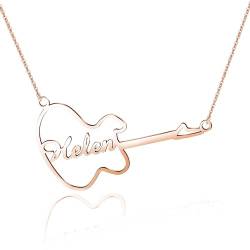 CSstone Personalisierte Name Halskette für Frauen Mädchen S925 Sterling Silber Benutzerdefinierte gravierte Name Halskette Gitarre Schmuck Zubehör Geschenk Gitarre Liebhaber (Silber/Rose/Gold) von CSstone