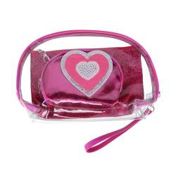 CTM® Damen Kosmetiktaschen-Set mit Metallicherz, 3-teilig, Knallpink (Hot Pink), Einheitsgröße von CTM
