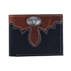 Herren Leder Longhorn Concho Bifold Geldbörse, Schwarz mit Hellbraun, Einheitsgröße von CTM