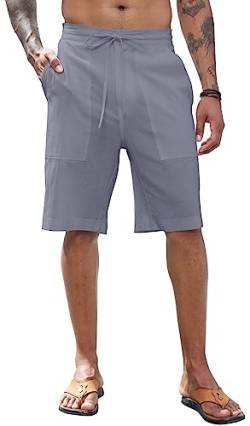 CTU Herren Leinen Shorts Baumwollshorts Elastische Taille Lässige Yoga Sommer Shorts Kurze Strandhosen Jogger mit Kordelzug Dunkelgrau 3XL von CTU