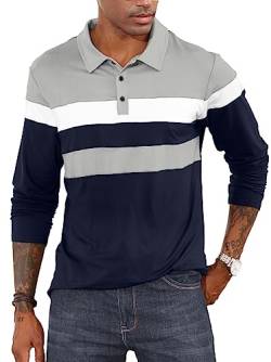 CTU Herren Polohemden Langarm Kontrastfarbiges Hemd Patchwork Hemd Golf Tennis Oberteile Grau, M von CTU