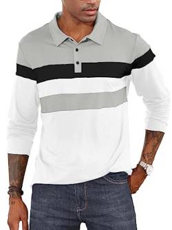 CTU Herren Polohemden Langarm Kontrastfarbiges Hemd Patchwork Hemd Golf Tennis Oberteile Weiß, 3XL von CTU