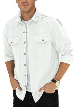 Herren Button-Down-Shirts Cordhemden Mantel Freizeithemd mit Brusttasche M-3XL, beige, XL von CTU