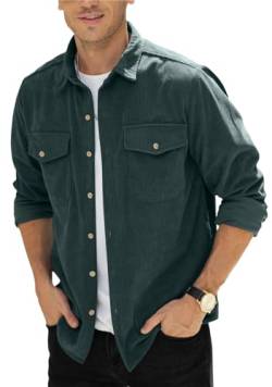 Herren Button-Down-Shirts Cordhemden Mantel Freizeithemd mit Brusttasche M-3XL, dunkelgrün, M von CTU