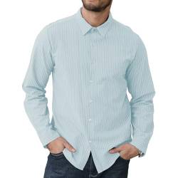 Herren Casual Baumwolle Leinen Hemd Langarm Gestreiftes Hemd Button Down Grandad Shirts M-3XL, blau, XL von CTU