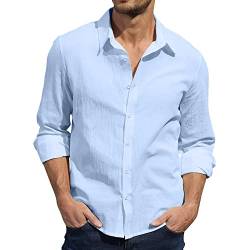 Herren Casual Leinen Shirts Button Down Hemd Hawaiian Strand Shirt S-3XL, blau, M von CTU