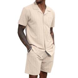 Herren-Kurzarmhemd und Shorts, Hawaii-Set, normale Passform, lässiger Sommer, Strandhemd mit Tasche, khaki, XXL von CTU