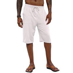 Herren Leinen Shorts 3/4 Länge Hosen Casual Baumwolle Yoga Jogger Sommer Strand elastische Kurze Hosen von CTU