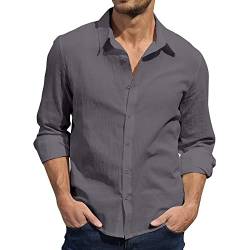 Herren Leinenhemd, lässig, Button-Down-Hemd, Hawaii-Strandhemd, S-3XL, Dunkelgrau, XL von CTU