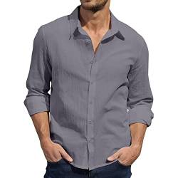 Herren Leinenhemd, lässig, Button-Down-Hemd, Hawaii-Strandhemd, S-3XL, hellgrau, 3XL von CTU