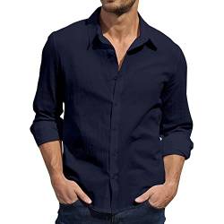 Herren Leinenhemd, lässig, Button-Down-Hemd, Hawaii-Strandhemd, S-3XL, navy, XL von CTU