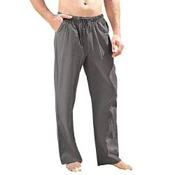 Herren-Leinenhose, leger, elastischer Bund, Sommer, Strand, locker, Yogahose, M-3XL, Dunkelgrau, 56 von CTU