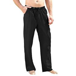 Herren-Leinenhose, leger, elastischer Bund, Sommer, Strand, locker, Yogahose, M-3XL, Schwarz , 41-44.5 von CTU