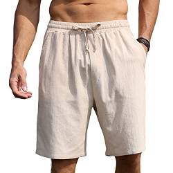 Herren-Shorts aus Baumwolle und Leinen, für den Sommer, lässig, mit elastischen Taillentaschen, Größe M-3XL, beige, 56 von CTU