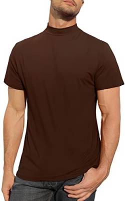 Herren-T-Shirt, Rollkragen, Baumwolle, schmale Passform, einfarbiges Oberteil, 1 Kaffeebraun, L von CTU