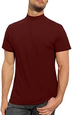 Herren-T-Shirt, Rollkragen, Baumwolle, schmale Passform, einfarbiges Oberteil, 1 Weinrot, M von CTU