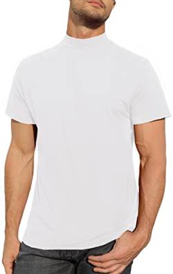 Herren-T-Shirt, Rollkragen, Baumwolle, schmale Passform, einfarbiges Oberteil, 1 weiß, L von CTU