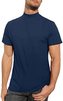 Herren-T-Shirt, Rollkragen, Baumwolle, schmale Passform, einfarbiges Oberteil, 1 x schwarz blau, L von CTU