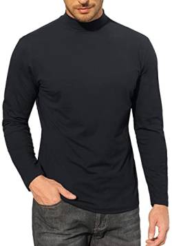 Herren-T-Shirt, Rollkragen, Baumwolle, schmale Passform, einfarbiges Oberteil, 2 Schwarz, XL von CTU