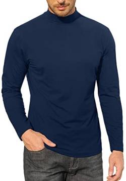 Herren-T-Shirt, Rollkragen, Baumwolle, schmale Passform, einfarbiges Oberteil, 2 x Schwarz / Blau, XL von CTU