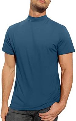 Herren T-Shirt Unterhemd mit Rollkragenpullover aus Baumwolle Schmale Passform Pullover Solide Oberteile Lake Blue, XL von CTU