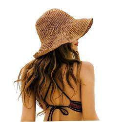 Damen Big Bowknot Strohhut Floppy Faltbar Roll Up Strand Sonnenhut Falten breiter Krempe Strohhut für Frauen Sommer von CUCUFA