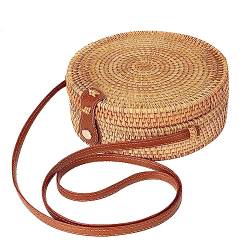 Rattan Crossbody Bag, Circle Rattan -Tasche, runde gewebte Umhängetasche mit Lederband und Schnalle, modische Sommerstrandtasche für Frauen Reisen von CUCUFA